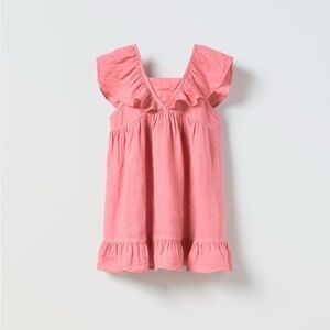 Zara Pink Ruffle-Trim Linen Dress